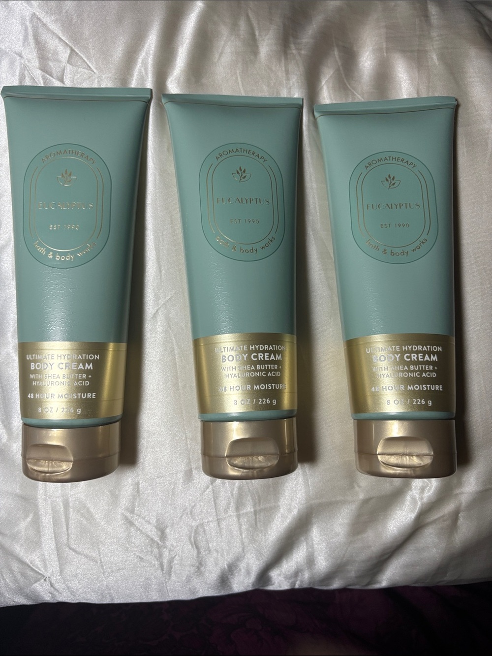 Bath & Body Works Eucalyptus Body Cream Tubes - Green & Gold 3- 8 oz. Tubes